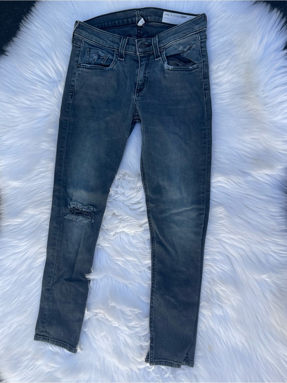 rag & bone Women's Distressed Skinny Jeans - Washed Black